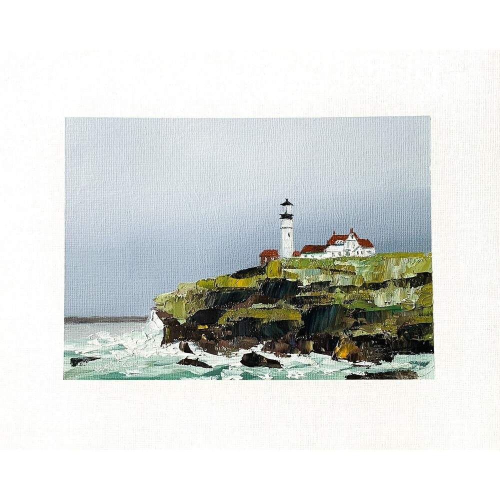 8x10 Maine Original Oil Painting Portland Head Lighthouse Atlantic Ocean Signed